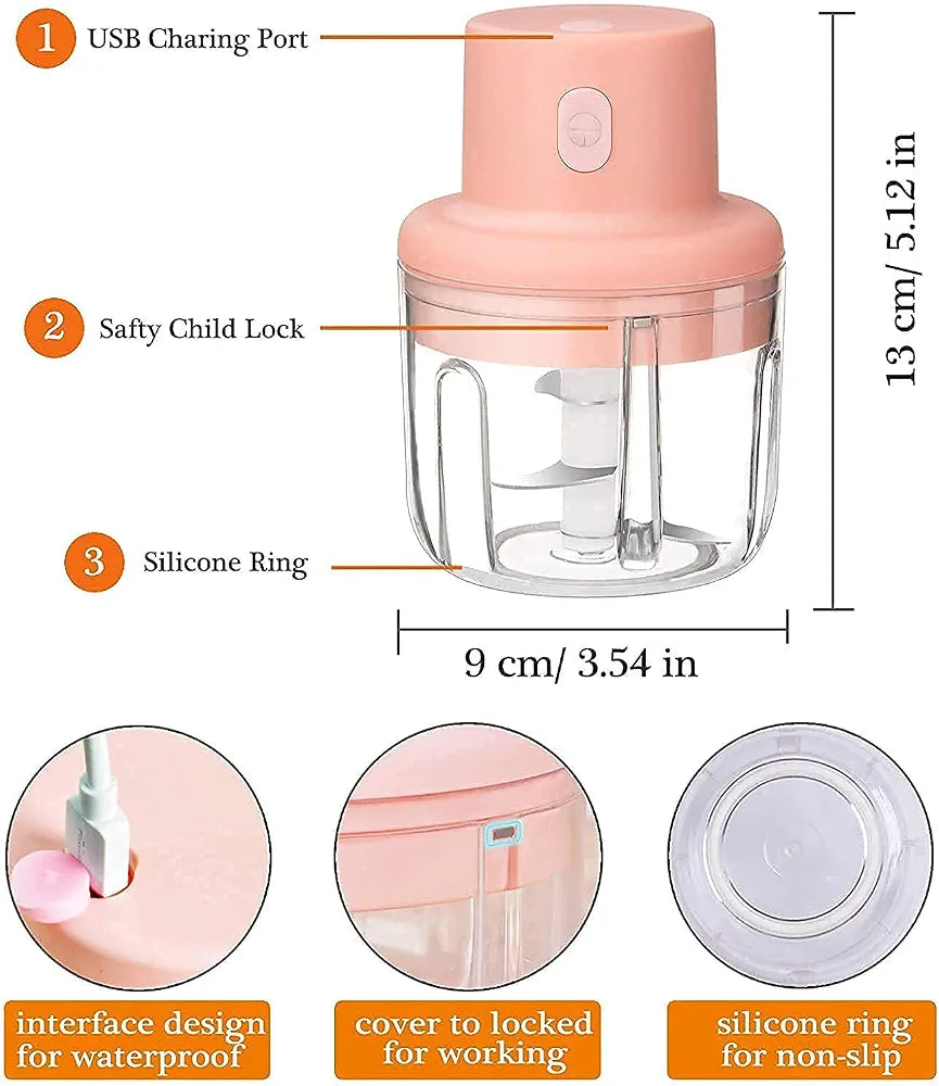 Electric Mini Garlic Chopper Mixer – USB Rechargeable Portable Mini Food Processor | Fruit & Vegetable Cutter, Speedy Chopper & Slicer | Compact Food Supplement Blender for Kitchen