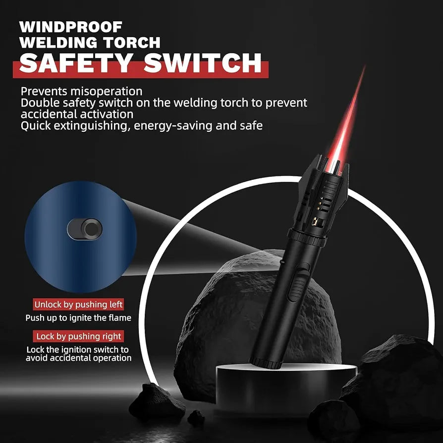 Premium Torch Lighter with Dual Flame - Adjustable Blue Jet & Red Soft Flame Professional Grade Metal Lighter for Cigars, Candles, BBQ, Baking & Outdoor Use (Single Unit)