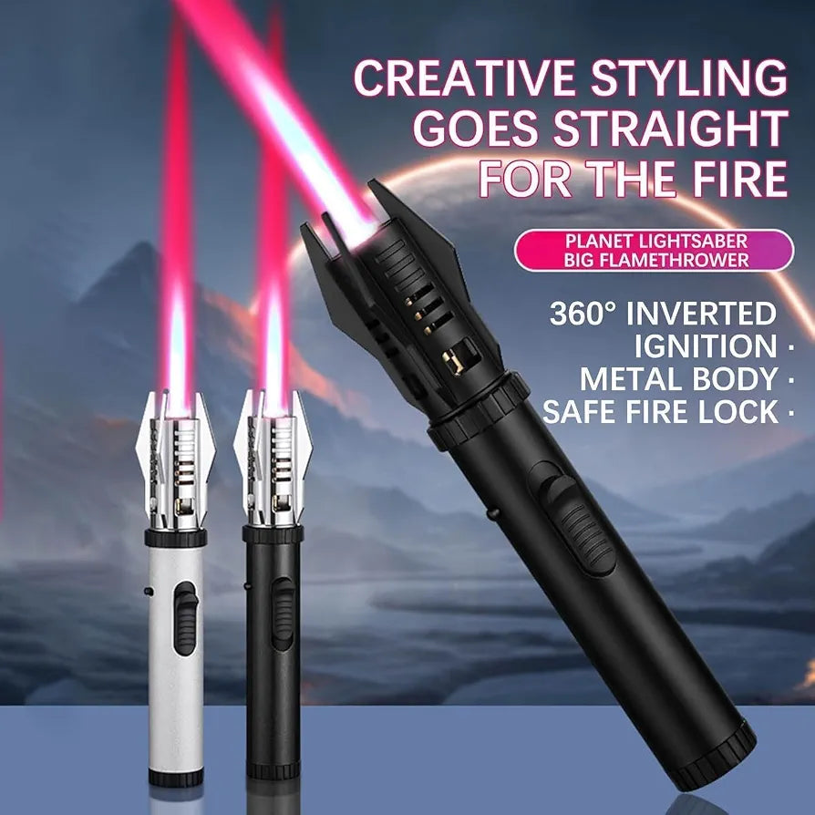 Premium Torch Lighter with Dual Flame - Adjustable Blue Jet & Red Soft Flame Professional Grade Metal Lighter for Cigars, Candles, BBQ, Baking & Outdoor Use (Single Unit)