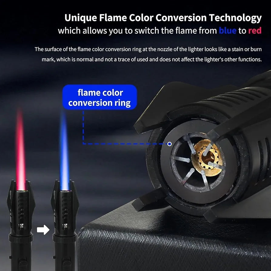 Premium Torch Lighter with Dual Flame - Adjustable Blue Jet & Red Soft Flame Professional Grade Metal Lighter for Cigars, Candles, BBQ, Baking & Outdoor Use (Single Unit)