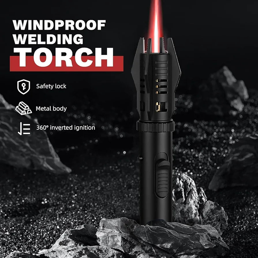 Premium Torch Lighter with Dual Flame - Adjustable Blue Jet & Red Soft Flame Professional Grade Metal Lighter for Cigars, Candles, BBQ, Baking & Outdoor Use (Single Unit)