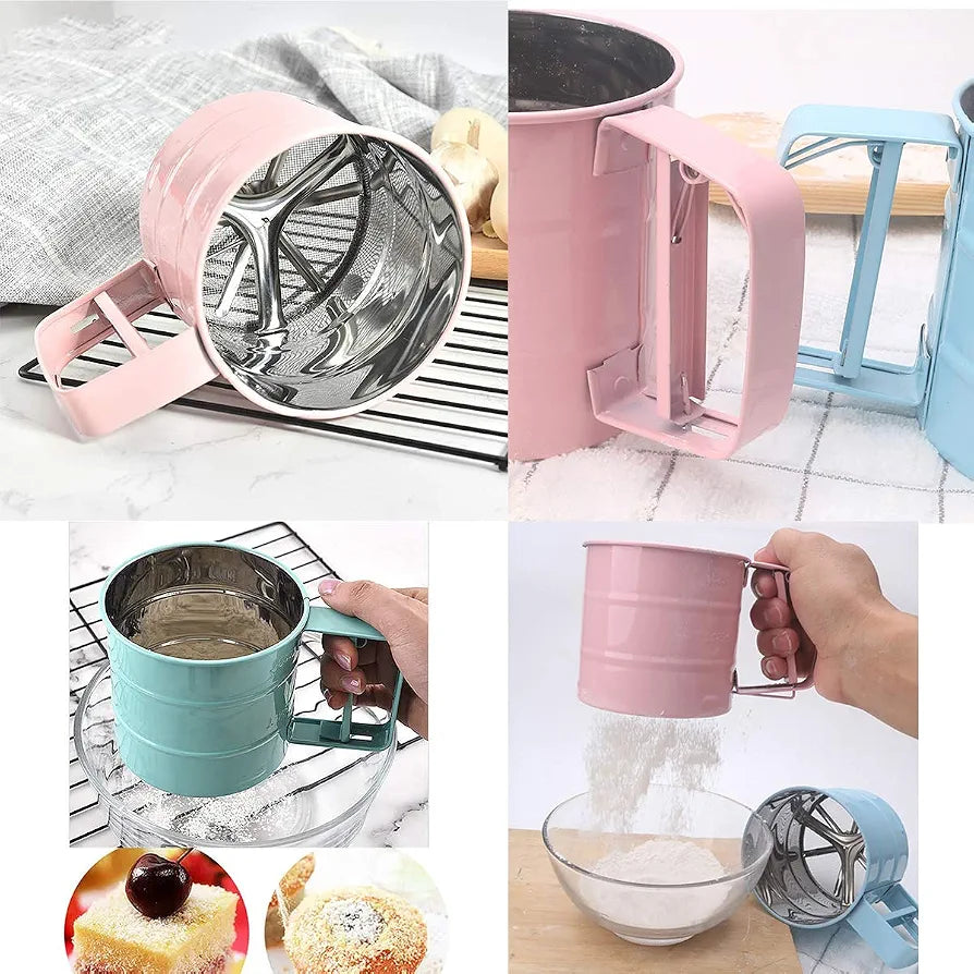 Flour Sifter, Baking Sifter Cup, Sifters for Baking, Flour Sieve with 24 Fine Mesh, Stainless Steel Handheld Bake Sieve Cup for Sugar, Flour, Coffee Powder
