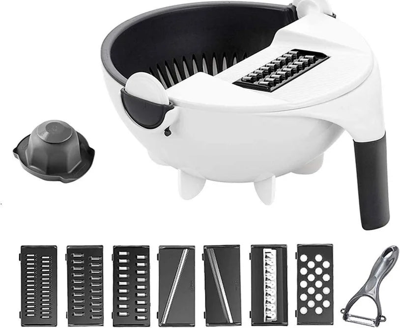 9 in 1 Multifunction Magic Rotate Vegetable Cutter with Drain Basket