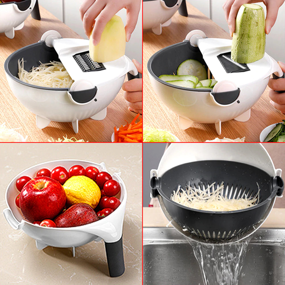 9 in 1 Multifunction Magic Rotate Vegetable Cutter with Drain Basket